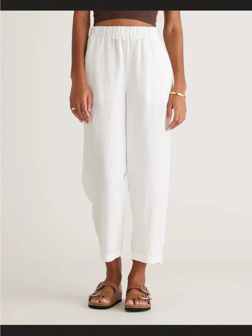Quince White Relaxed Ankle-Length Linen-Blend Pants